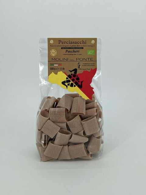 "PACCHERI" PASTA di SEMOLA INTEGRALE BIO "PERCIASACCHI" - 500 GR